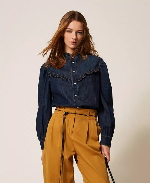 TWS-261TP2672 DENIM RUFFLE BLOUSE