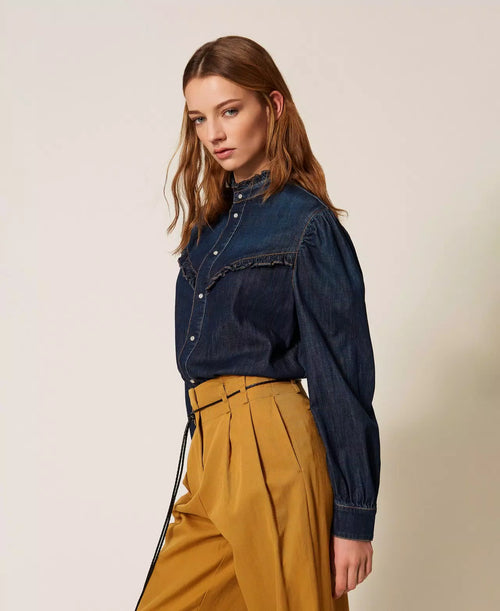 TWS-261TP2672 DENIM RUFFLE BLOUSE