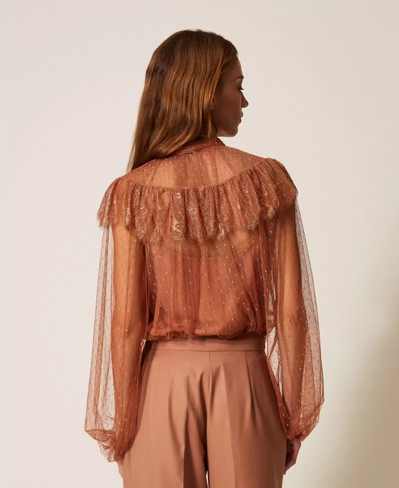 TWS-261TP2772 BLACK TULLE LACE BLOUSE