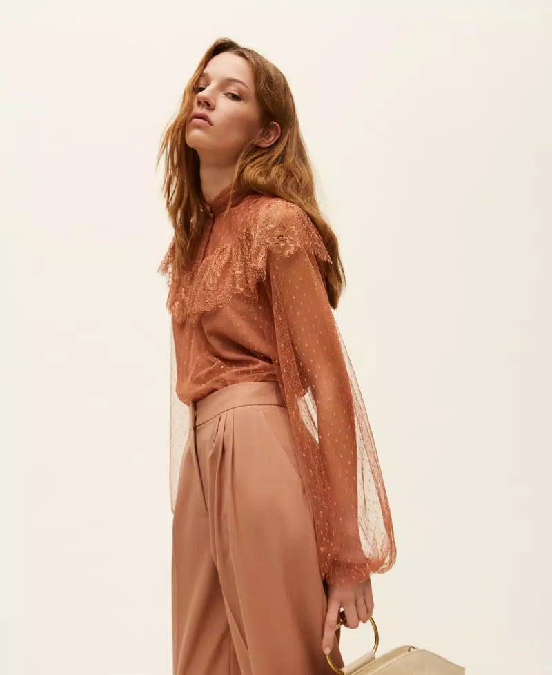 TWS-261TP2772 BLACK TULLE LACE BLOUSE