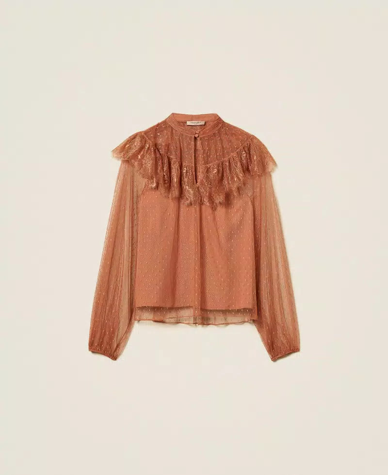 TWS-261TP2772 BLACK TULLE LACE BLOUSE