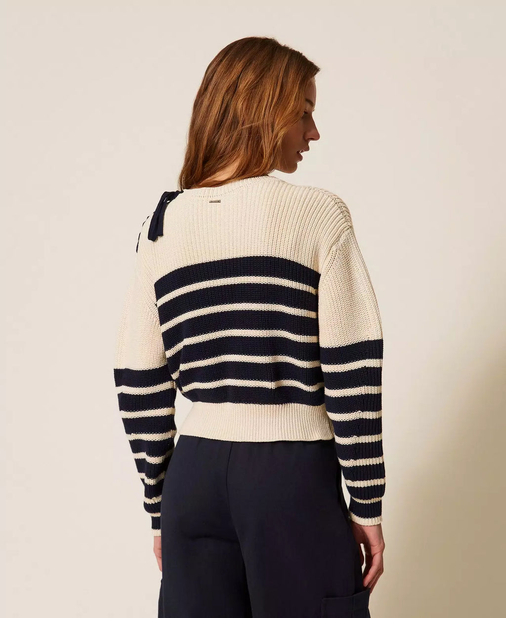 TWS-261TP3281 CREAM&NAVY STRIPED TOP