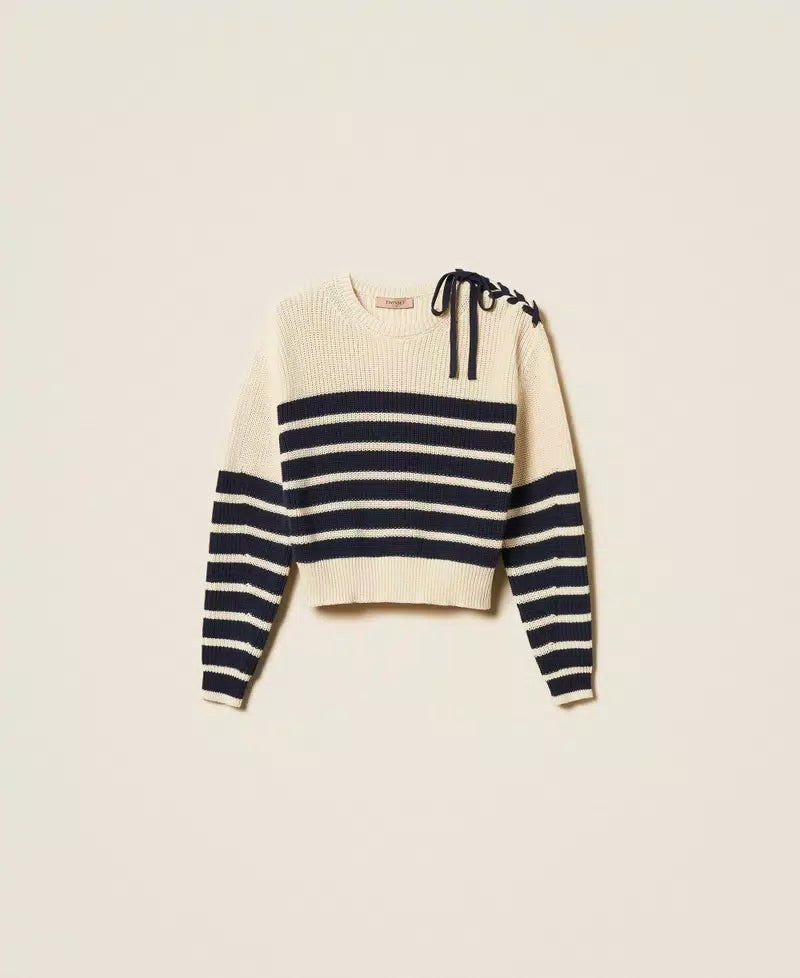 TWS-261TP3281 CREAM&NAVY STRIPED TOP