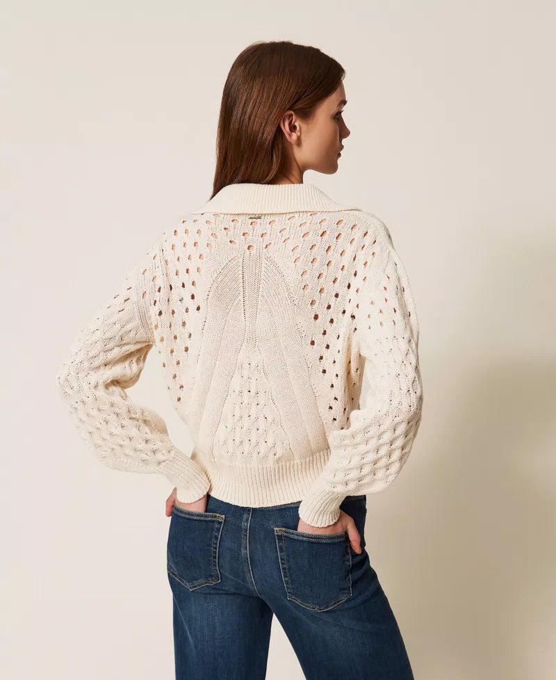 TWS-261TP3492 BEIGE CABLE KNIT BOW TOP