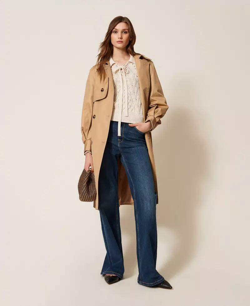 TWS-261TP3492 BEIGE CABLE KNIT BOW TOP