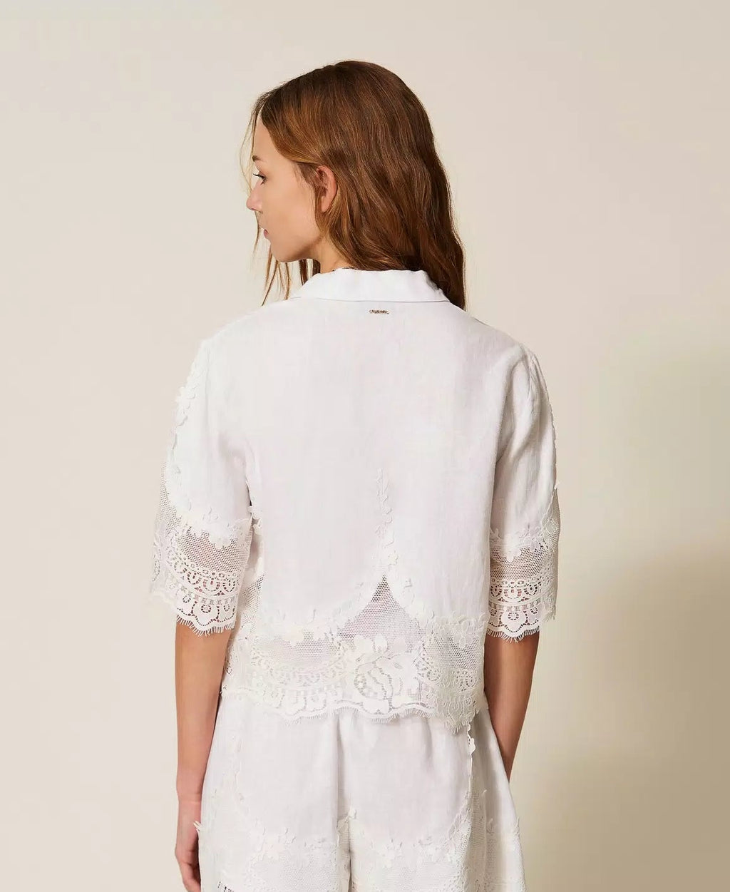 TWS-261TT2181 IVORY LINEN LACE BLOUSE