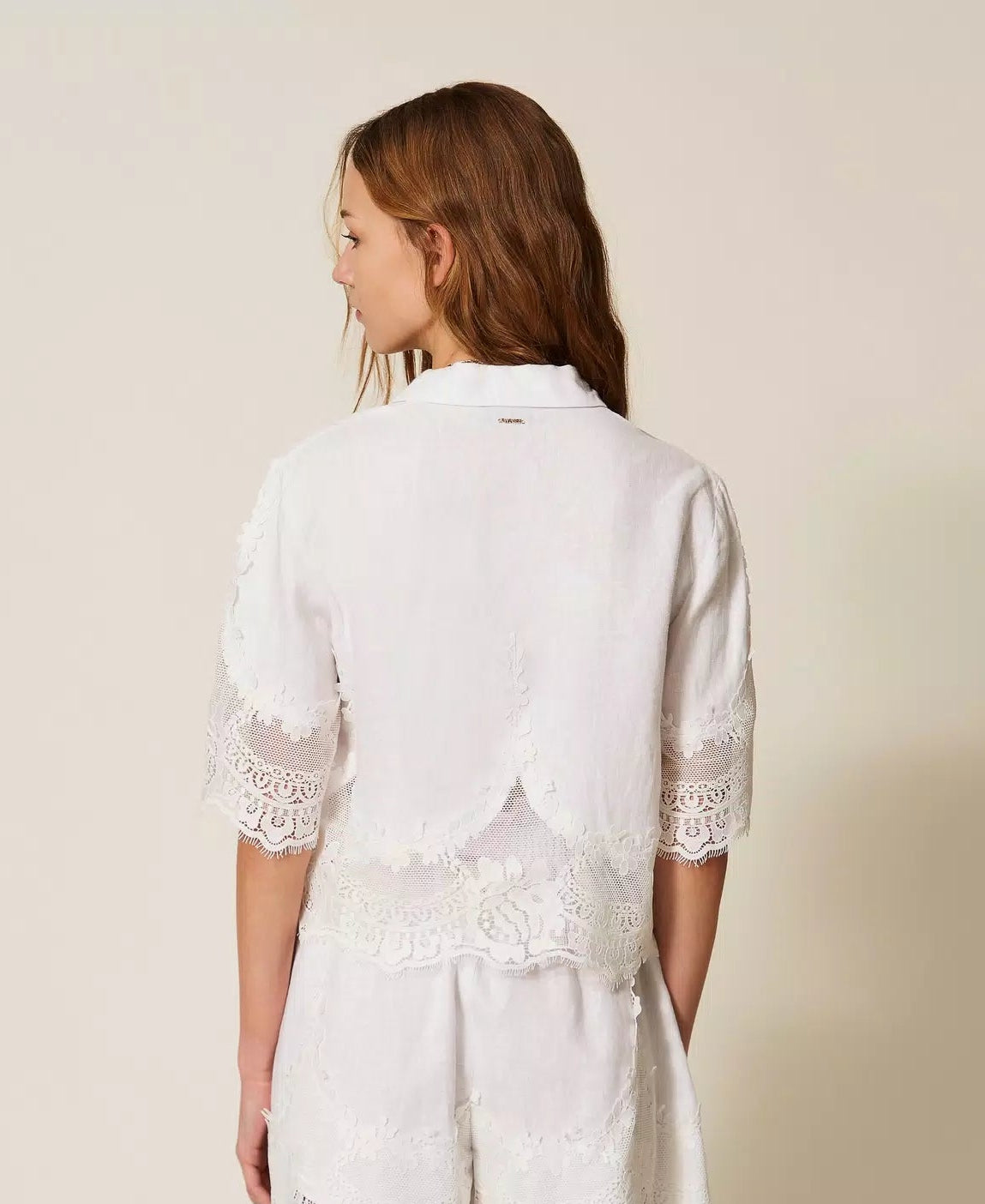 TWS-261TT2181 IVORY LINEN LACE BLOUSE