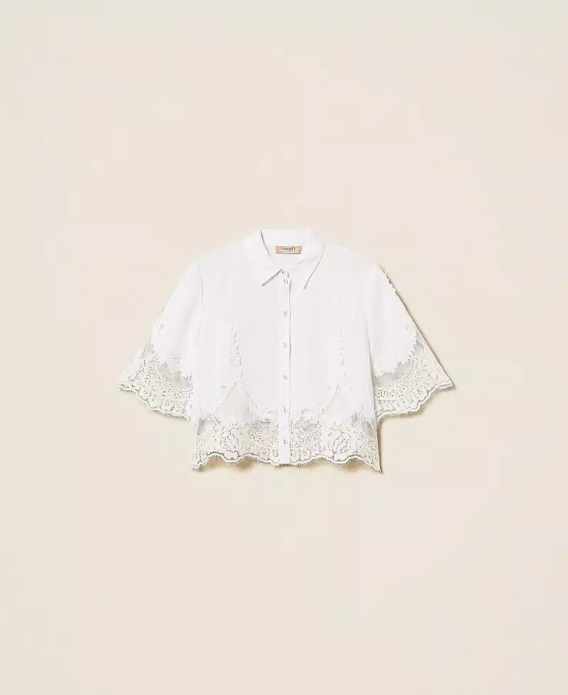 TWS-261TT2181 IVORY LINEN LACE BLOUSE