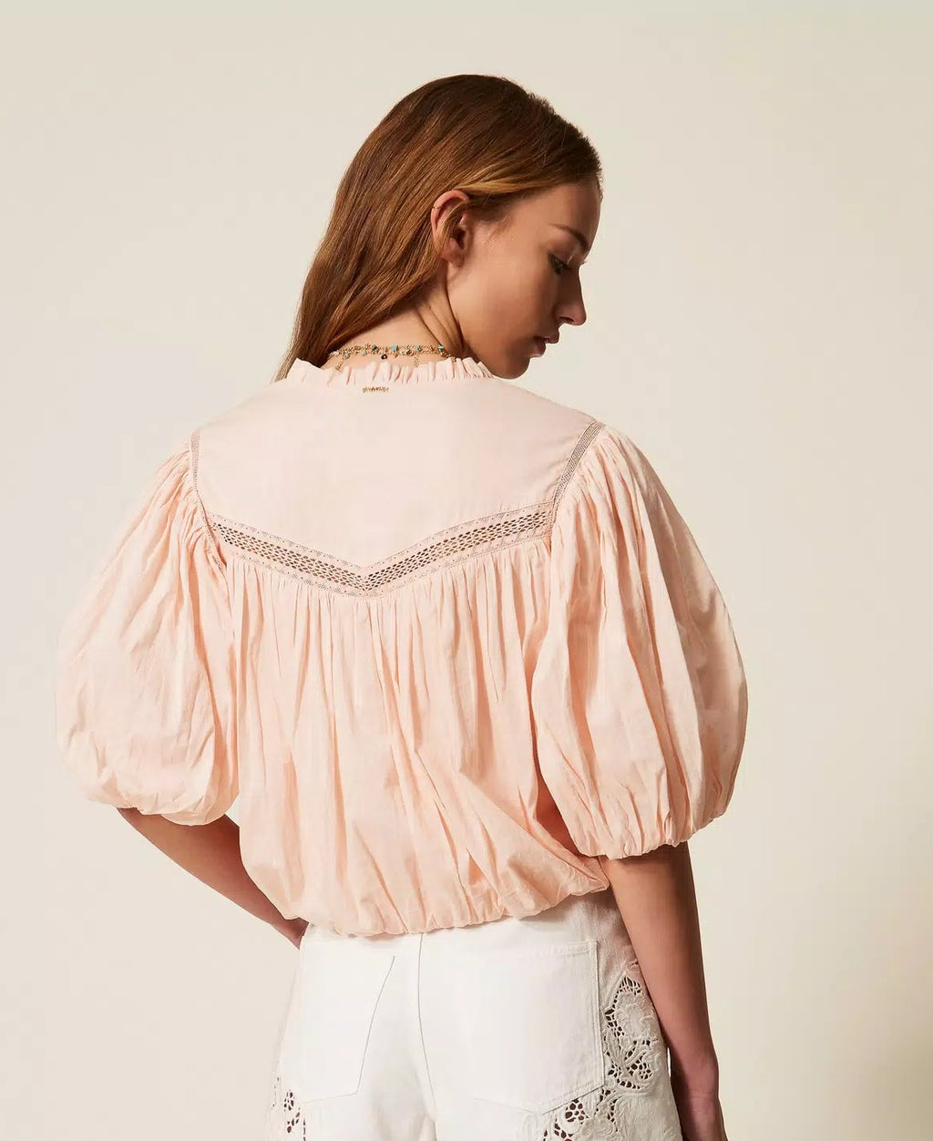 TWS-261TT2331 PINK GATHERED CROP BLOUSE