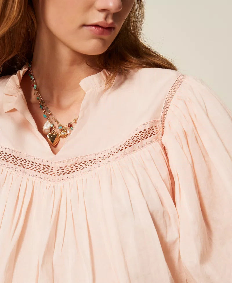 TWS-261TT2331 PINK GATHERED CROP BLOUSE