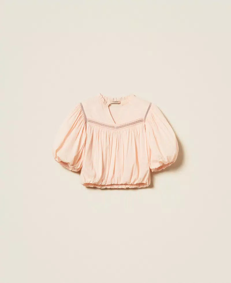 TWS-261TT2331 PINK GATHERED CROP BLOUSE