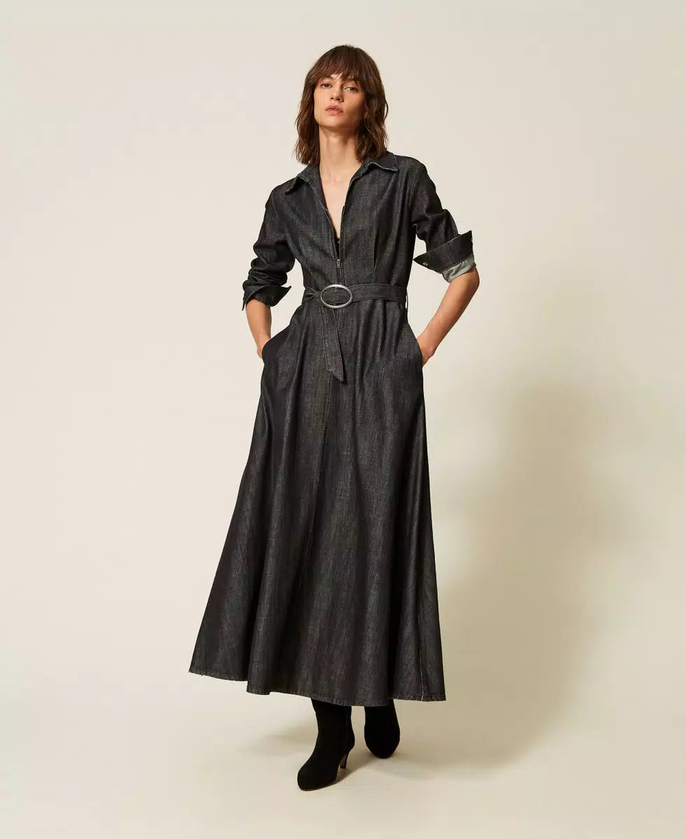 TWS-262AP2060 BLACK DENIM BELTED DRESS