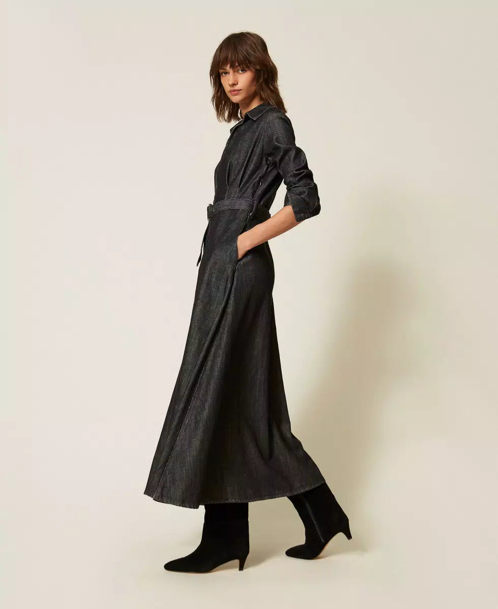 TWS-262AP2060 BLACK DENIM BELTED DRESS