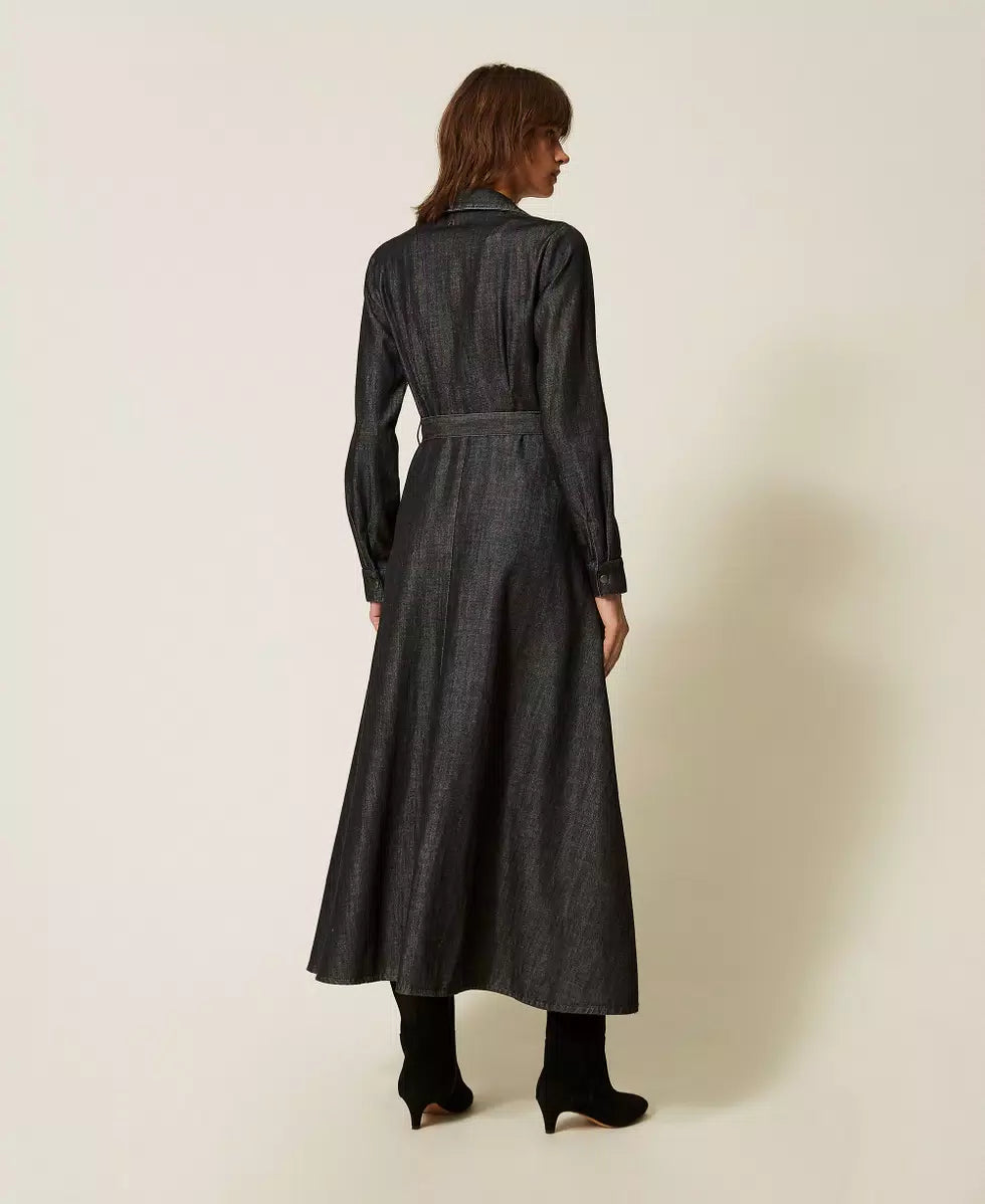 TWS-262AP2060 BLACK DENIM BELTED DRESS