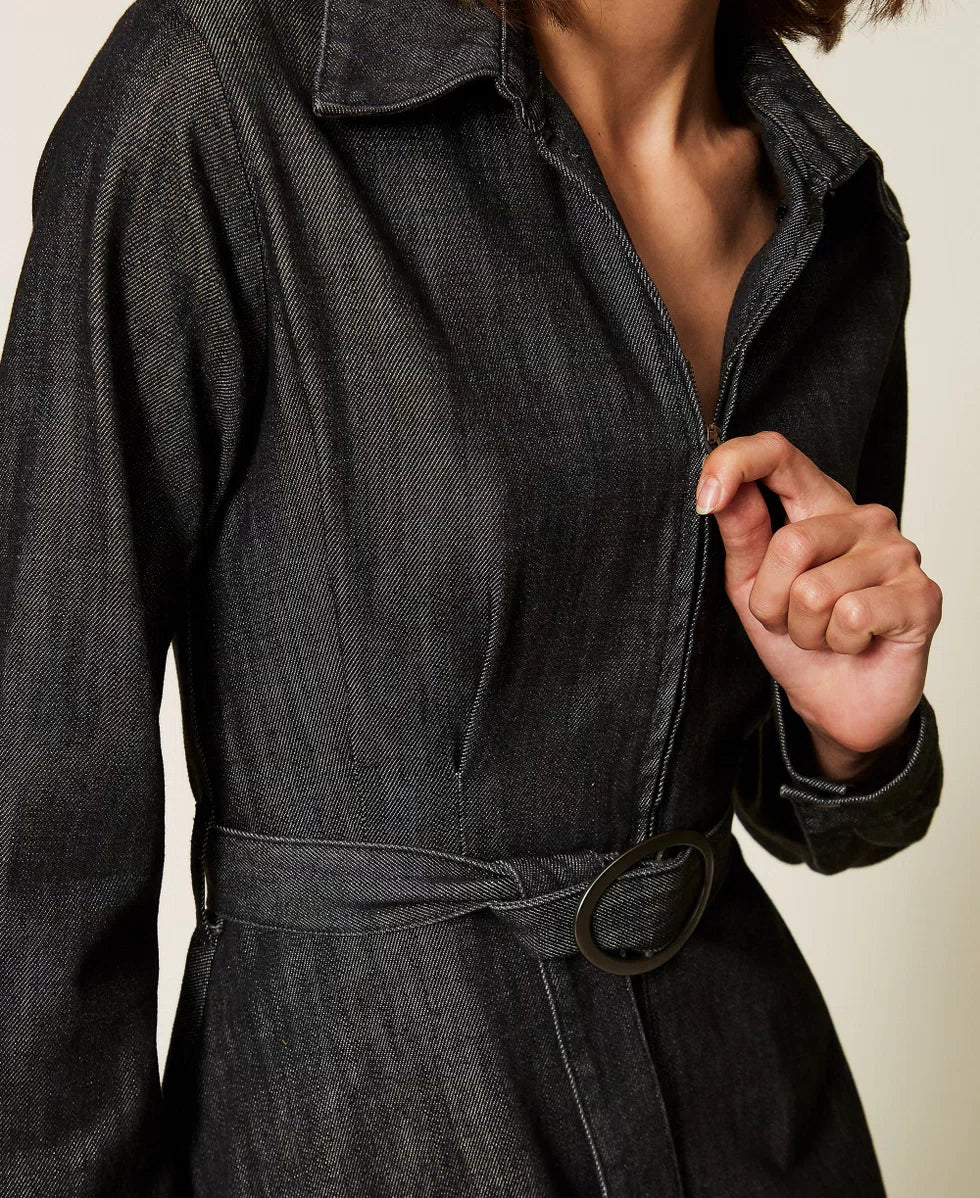 TWS-262AP2060 BLACK DENIM BELTED DRESS