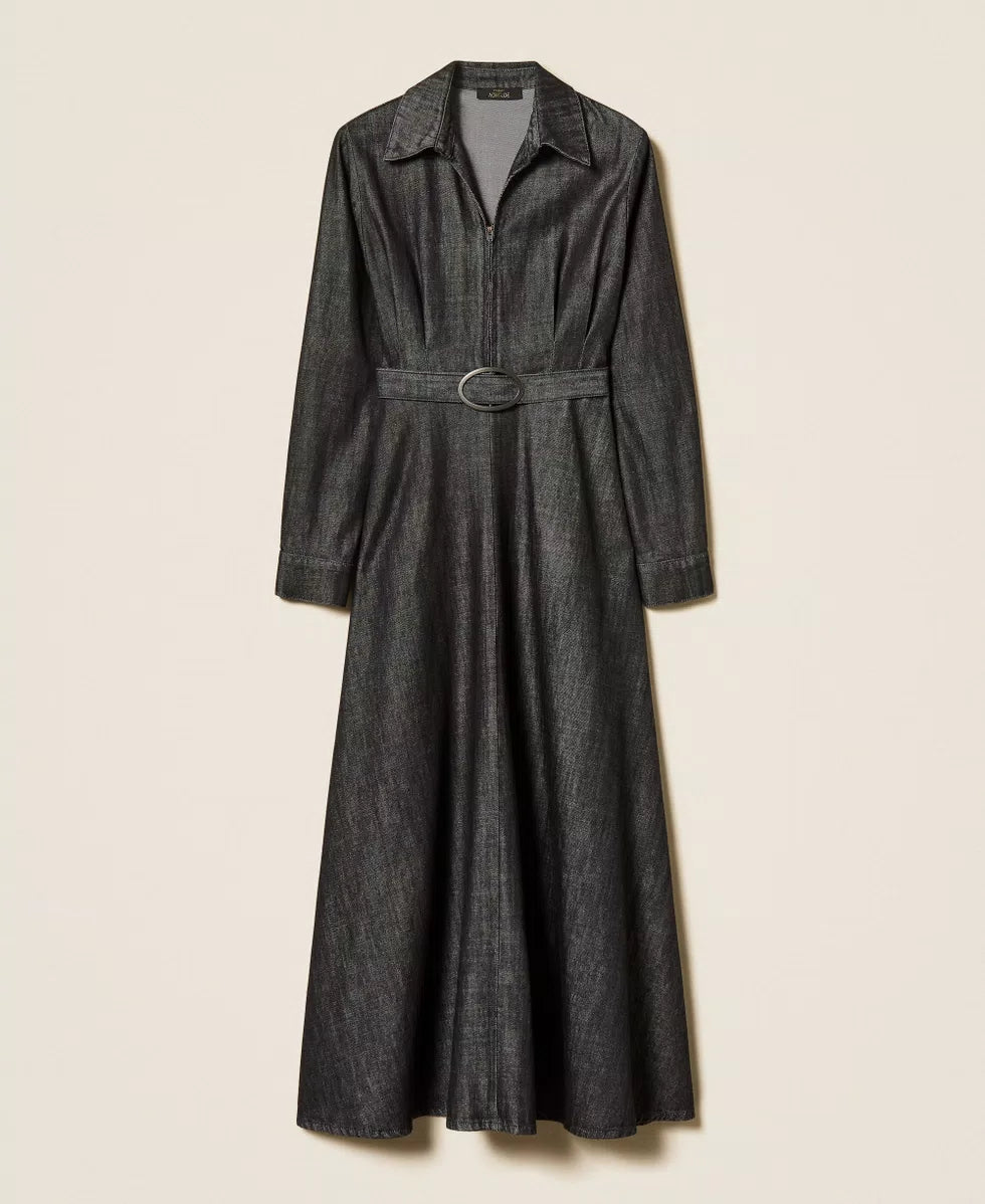 TWS-262AP2060 BLACK DENIM BELTED DRESS