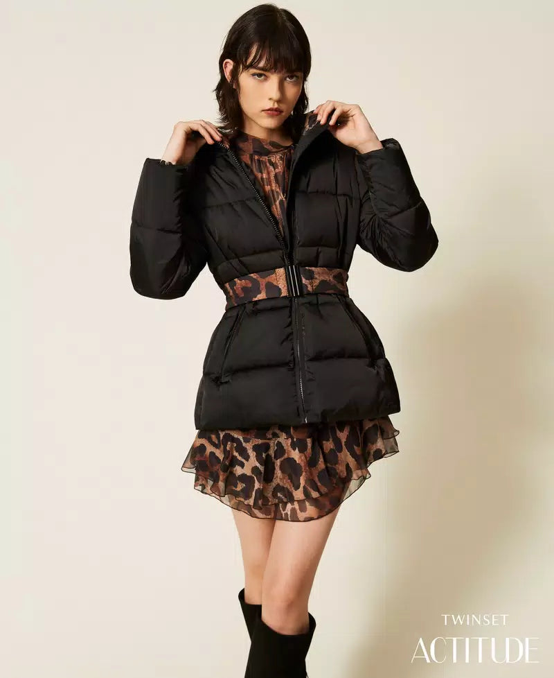 TWS-262AP2530 BLACK PUFFER BELTED JACKET