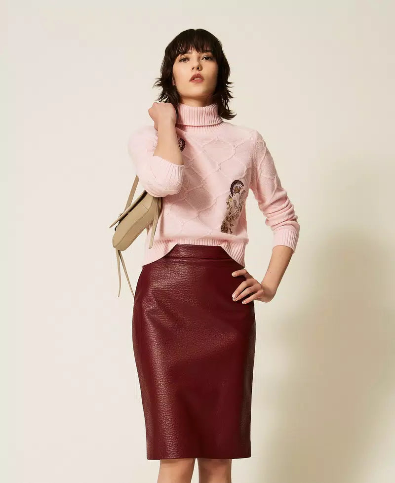 TWS-262AP3190 ROSE FLORAL EMBROIDERED TURTLENECK X