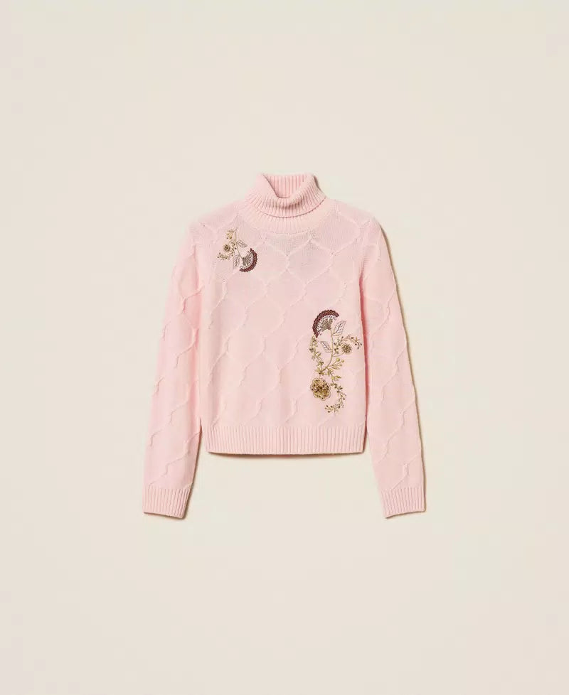 TWS-262AP3190 ROSE FLORAL EMBROIDERED TURTLENECK X