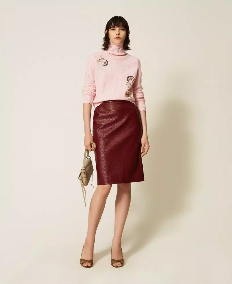 TWS-262AP3190 ROSE FLORAL EMBROIDERED TURTLENECK X