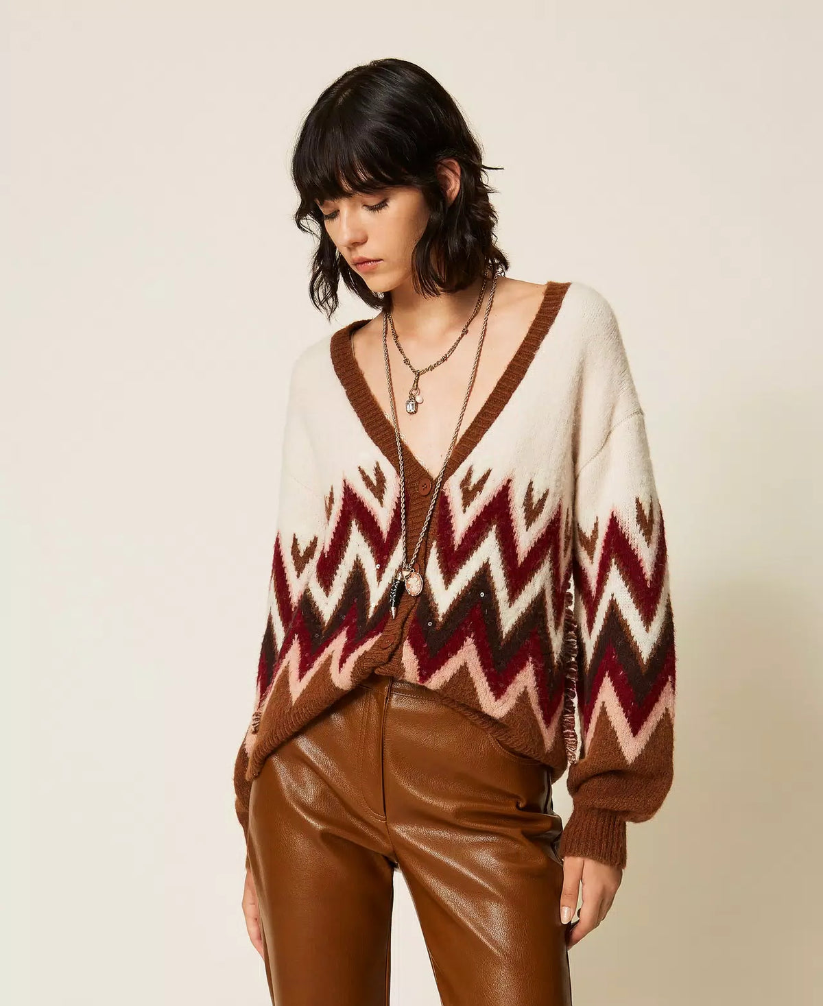 TWS-262AT3030 MULTI BROWN JACQUARD CARDIGAN