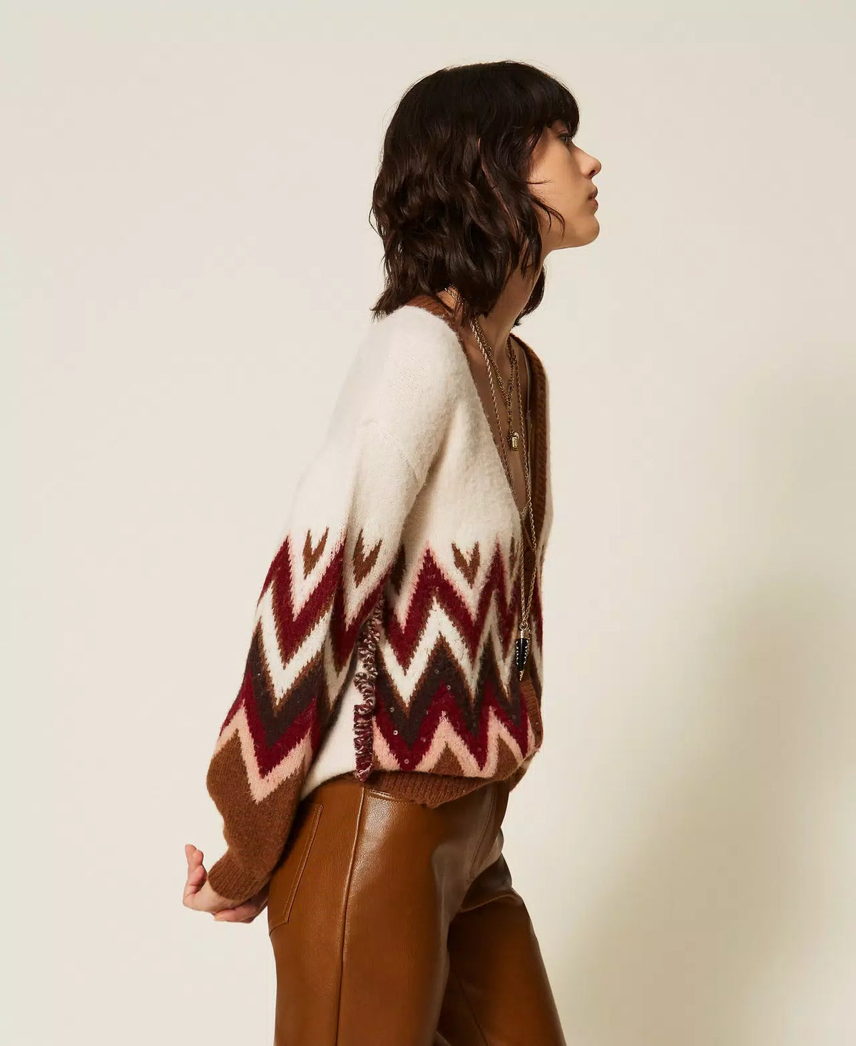 TWS-262AT3030 MULTI BROWN JACQUARD CARDIGAN