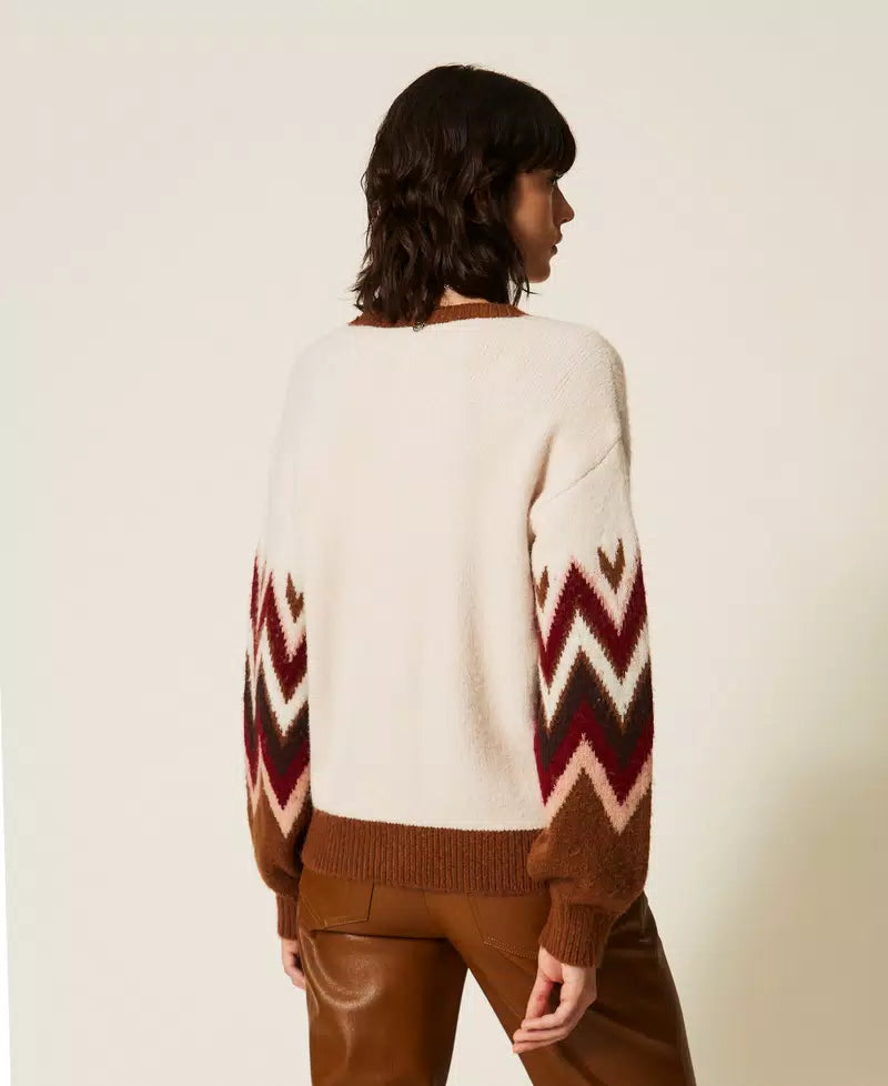 TWS-262AT3030 MULTI BROWN JACQUARD CARDIGAN