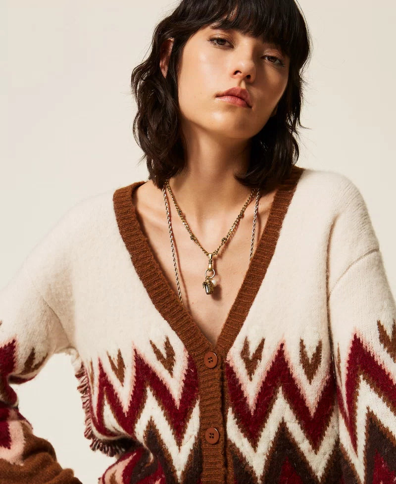 TWS-262AT3030 MULTI BROWN JACQUARD CARDIGAN