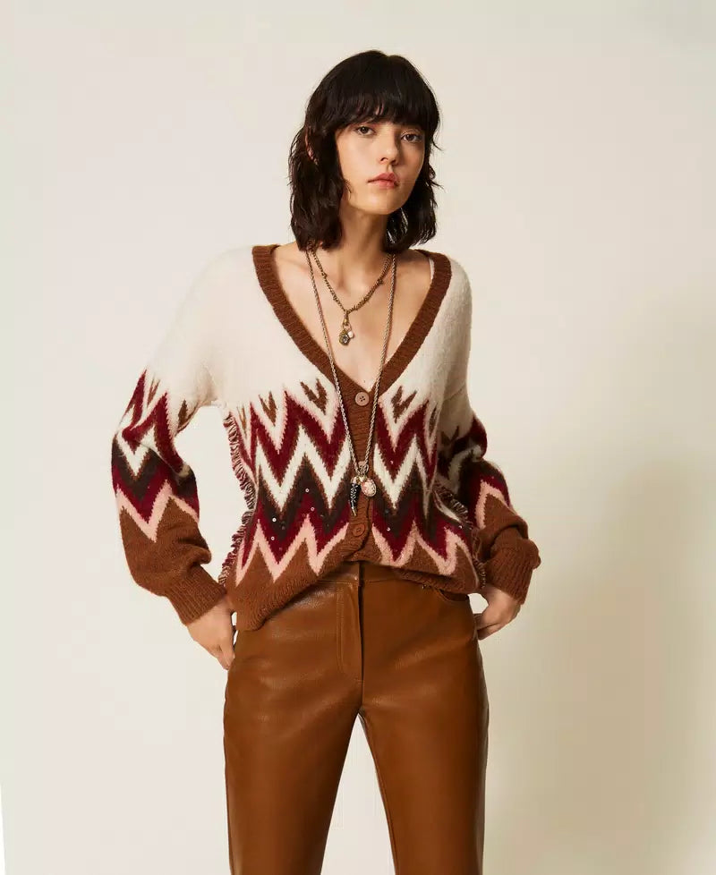 TWS-262AT3030 MULTI BROWN JACQUARD CARDIGAN
