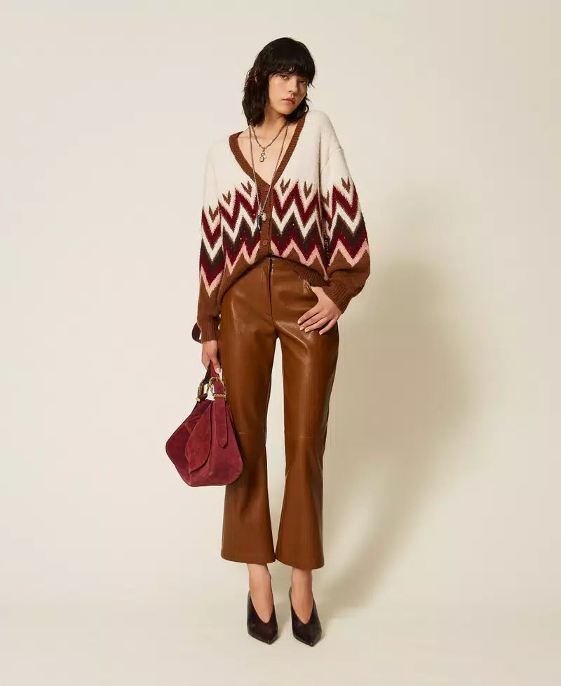 TWS-262AT3030 MULTI BROWN JACQUARD CARDIGAN