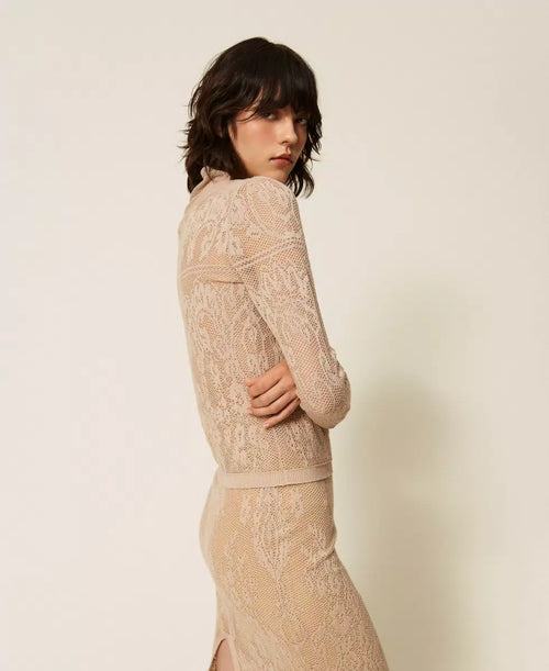 TWS-262TF3031 NOUGAT JACQUARD TURTLENECK
