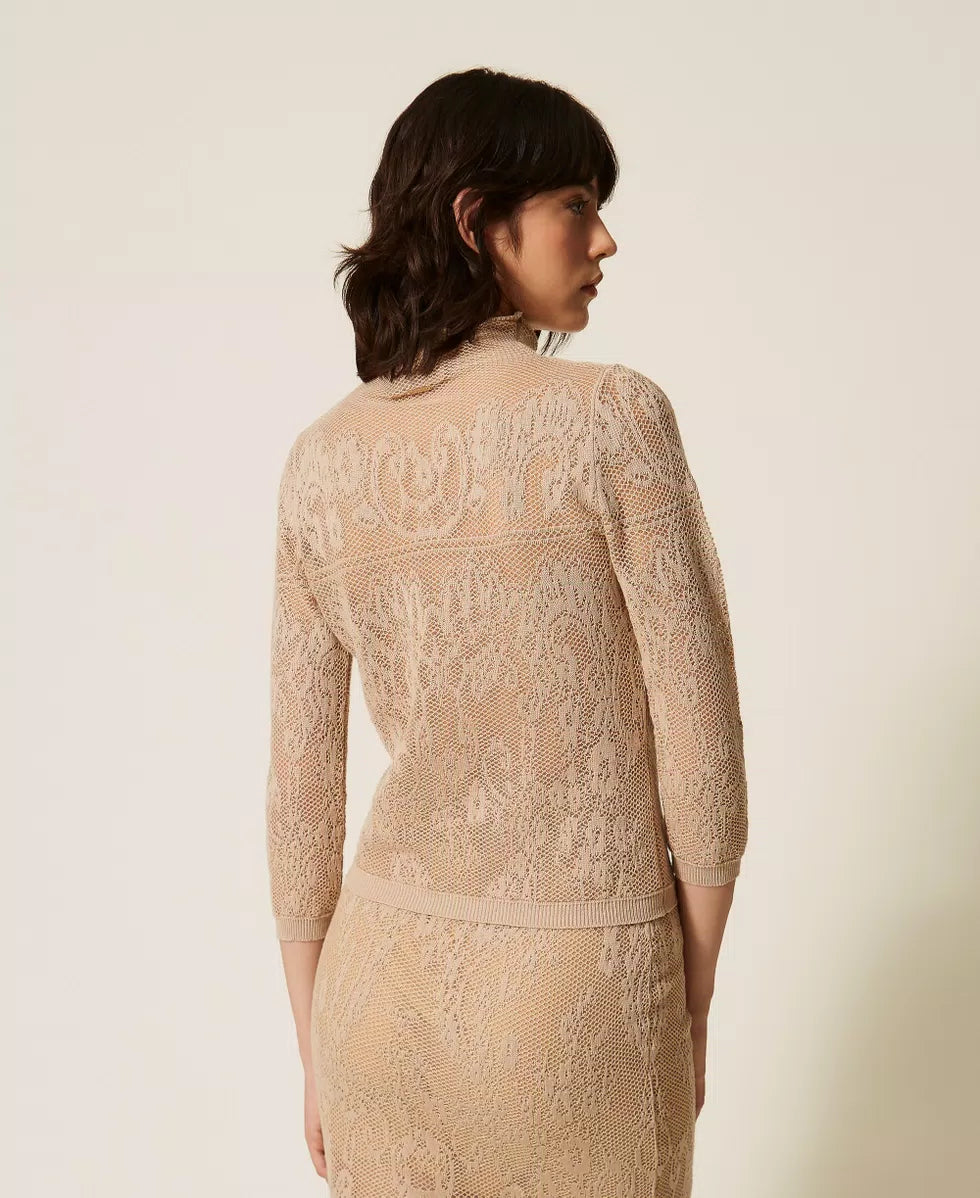 TWS-262TF3031 NOUGAT JACQUARD TURTLENECK