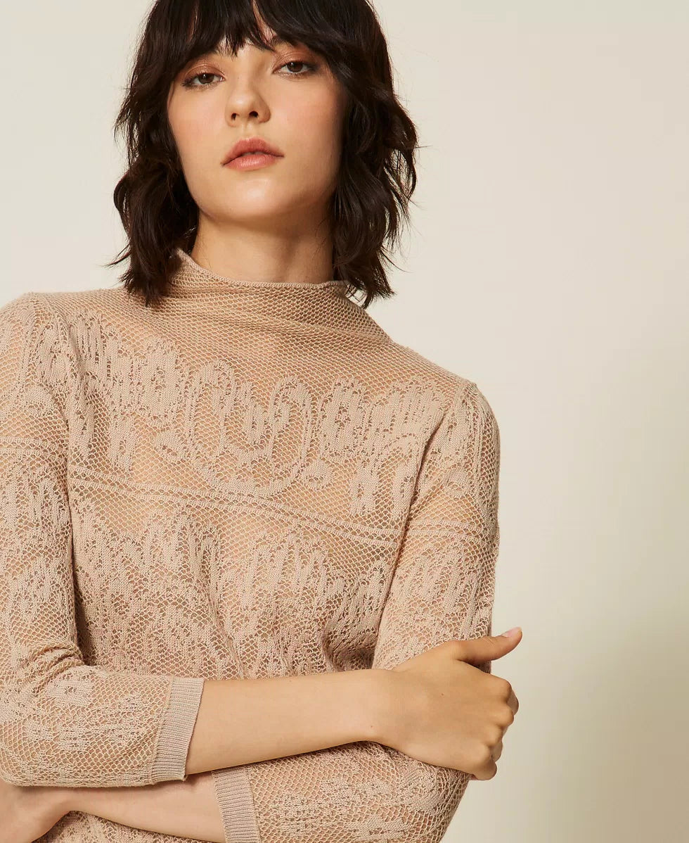 TWS-262TF3031 NOUGAT JACQUARD TURTLENECK