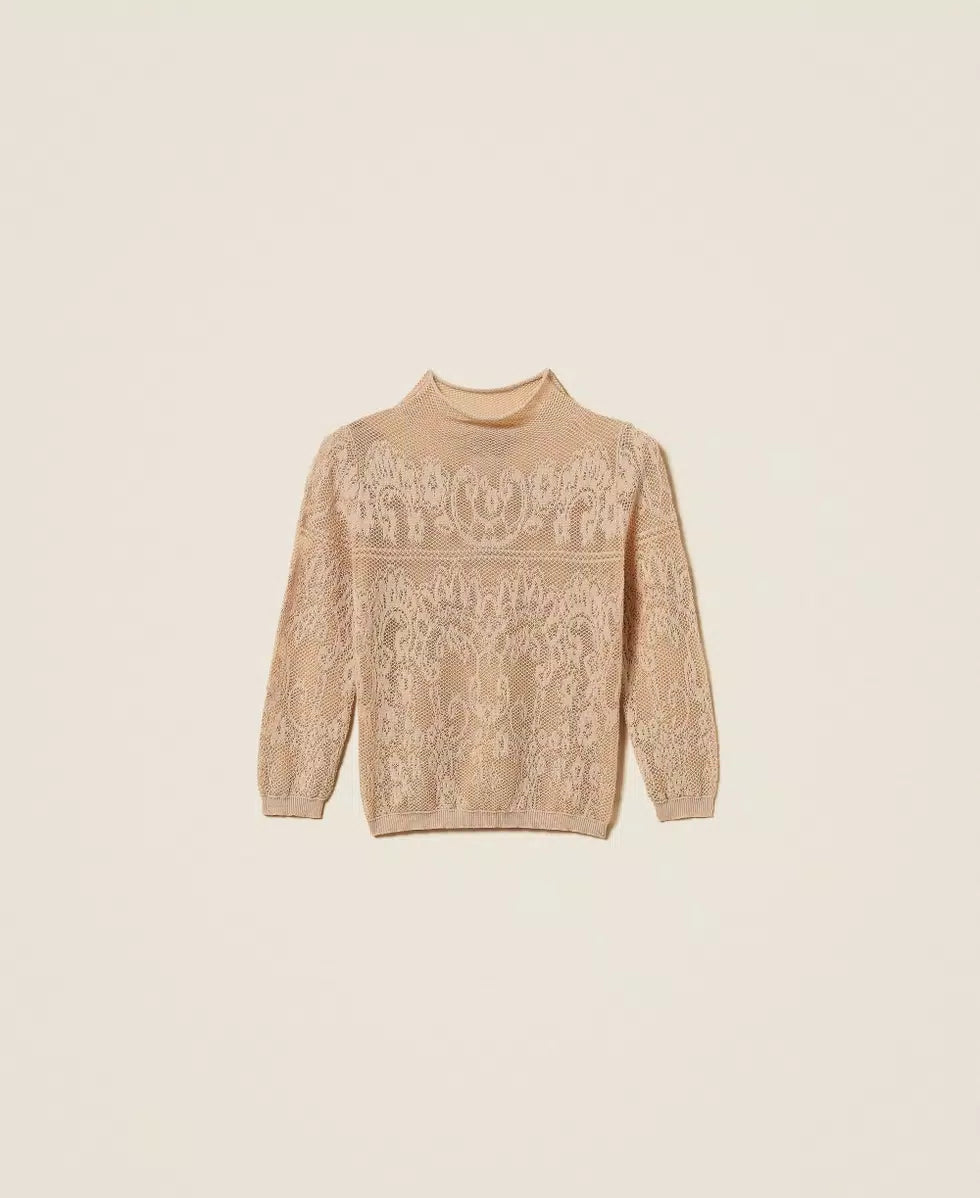 TWS-262TF3031 NOUGAT JACQUARD TURTLENECK