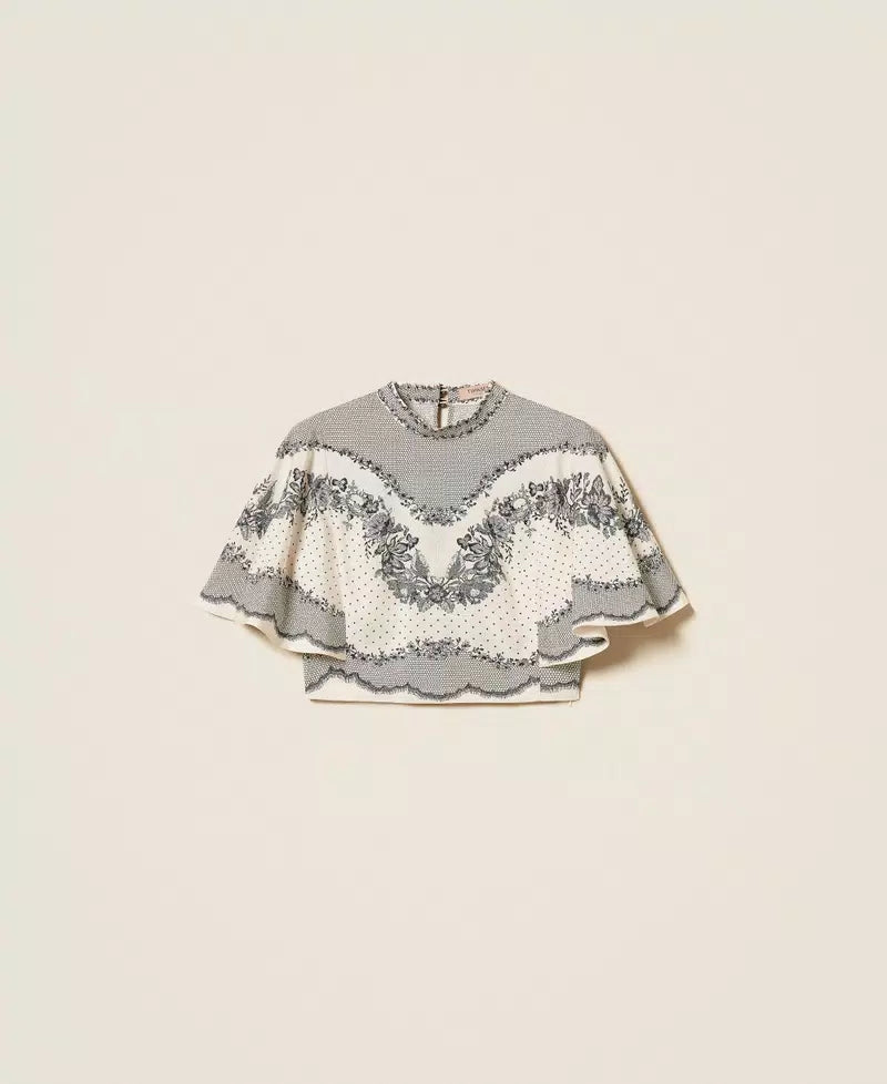 TWS-262TP267A IVORY&BLACK CROPPED BLOUSE