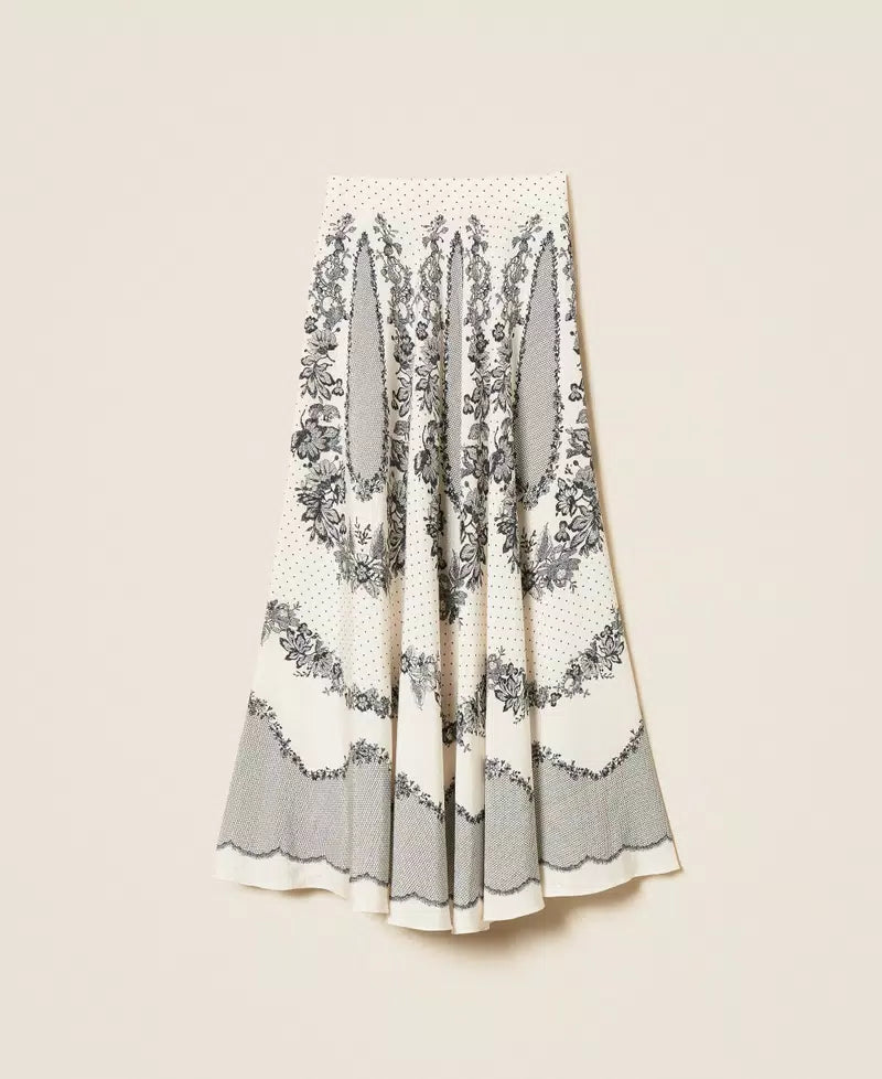 TWS-262TP267E IVORY&BLACK FLORAL SKIRT