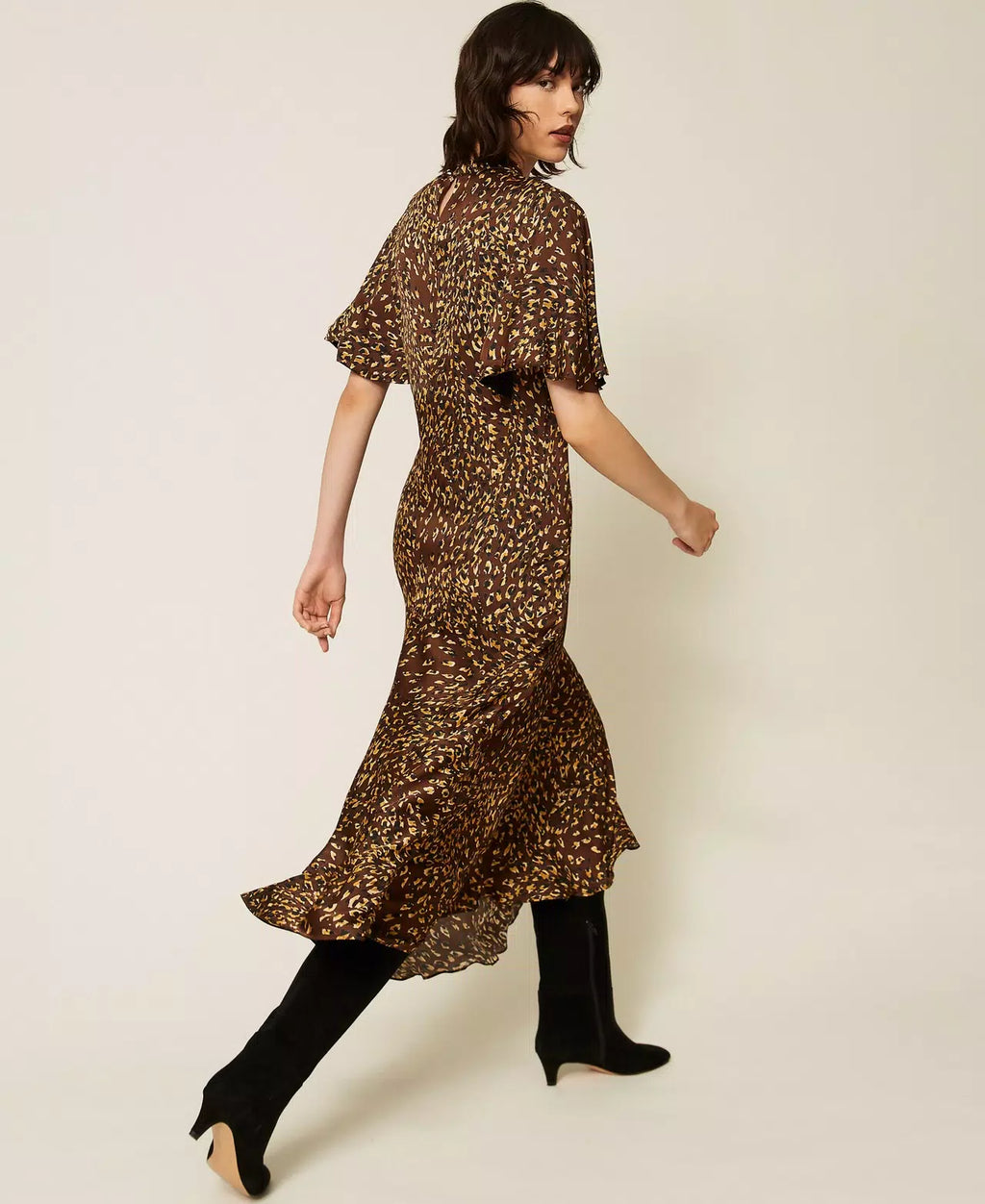 TWS-262TP275D BROWN&YELLOW PRINT DRESS