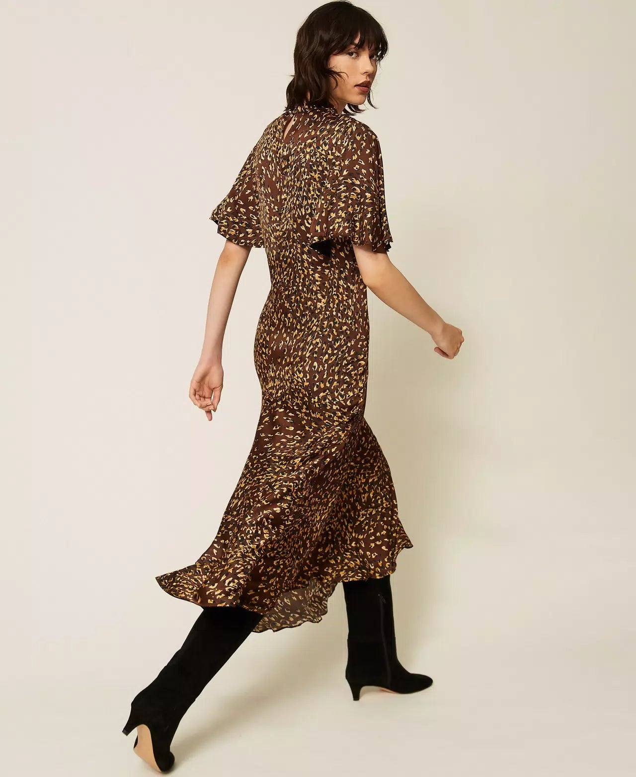 TWS-262TP275D BROWN&YELLOW PRINT DRESS