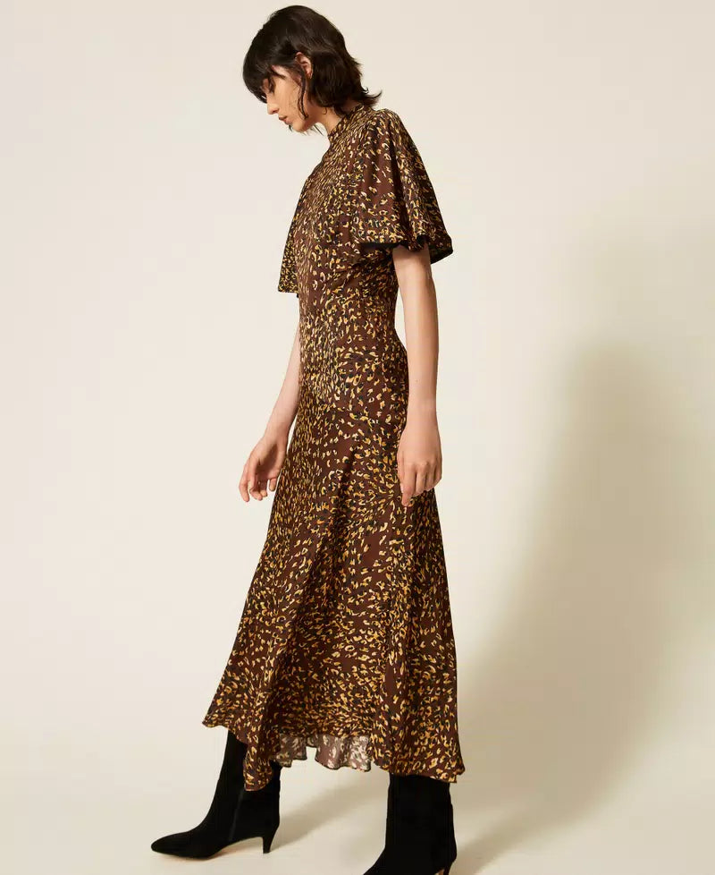 TWS-262TP275D BROWN&YELLOW PRINT DRESS
