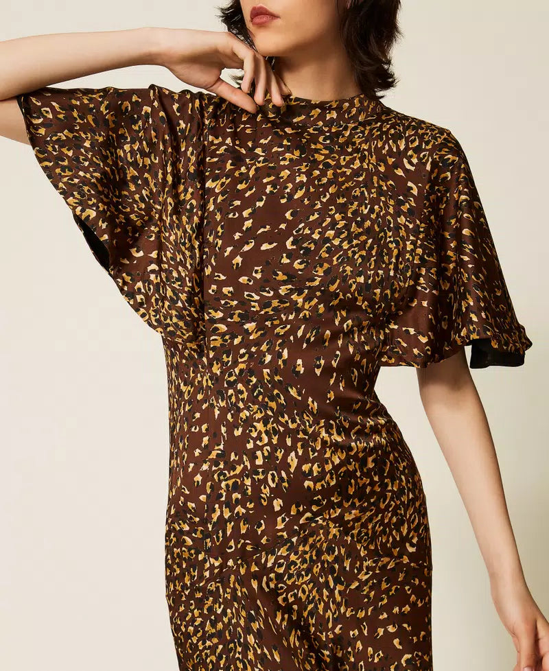 TWS-262TP275D BROWN&YELLOW PRINT DRESS