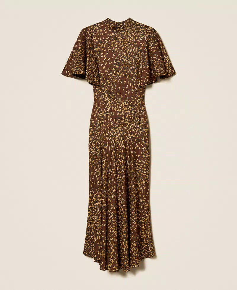 TWS-262TP275D BROWN&YELLOW PRINT DRESS