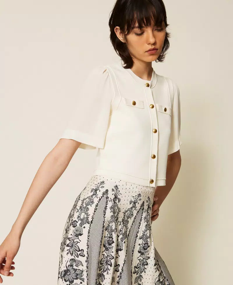 TWS-262TP3080 IVORY BUTTON KNIT CARDIGAN