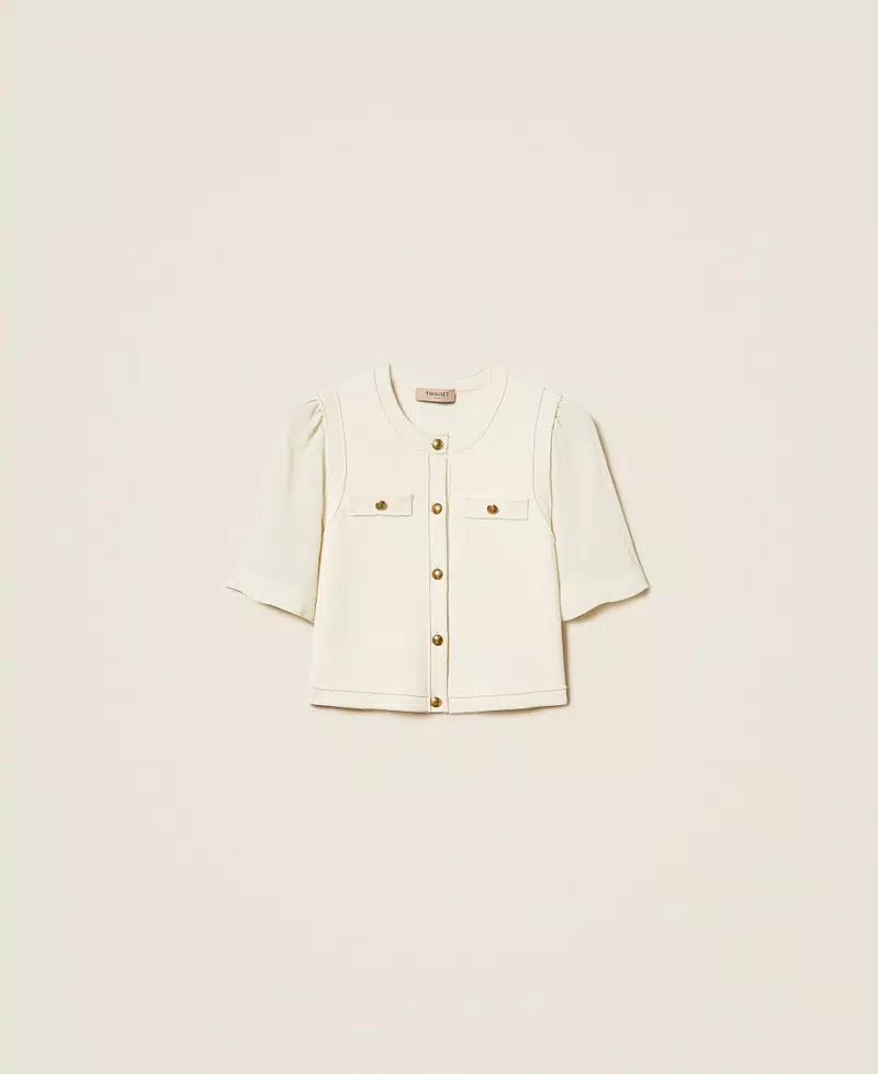 TWS-262TP3080 IVORY BUTTON KNIT CARDIGAN