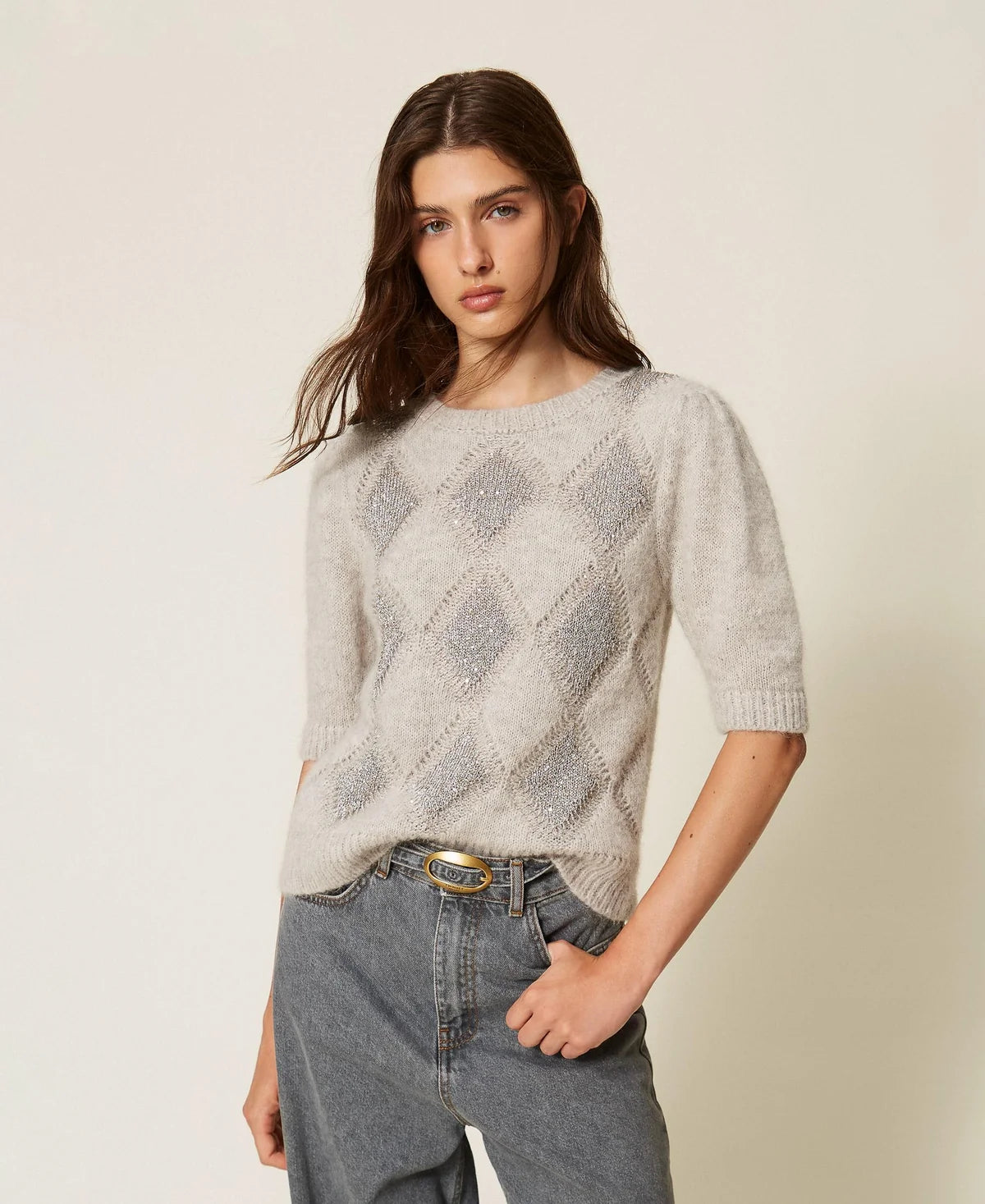 TWS-262TT3171 GREY ARGYLE TOP