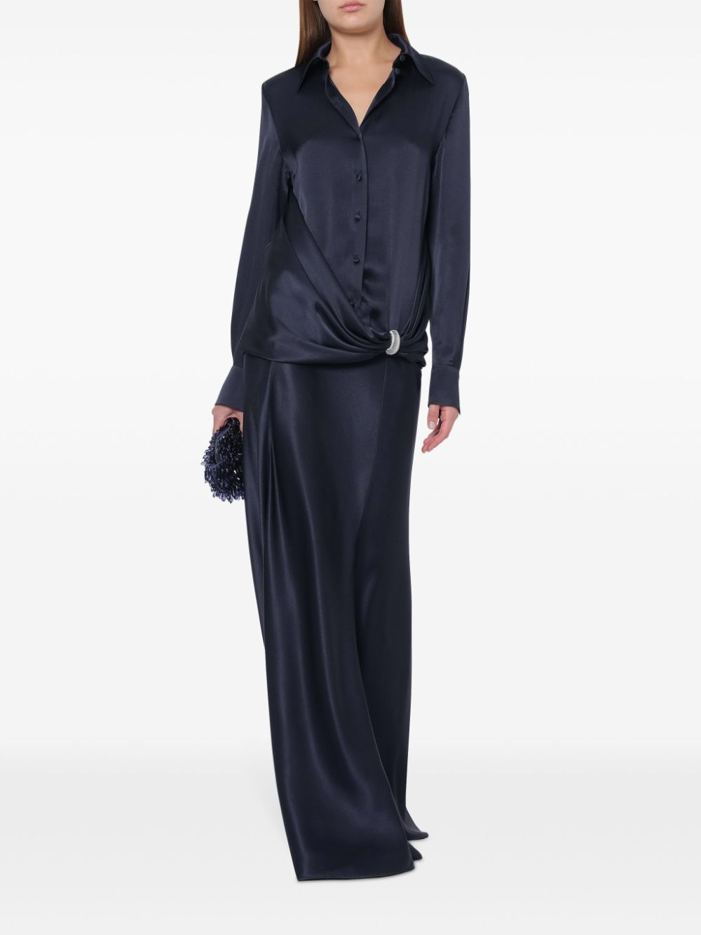 ABF-A0209 NAVY SATIN DIAMOND BLOUSE