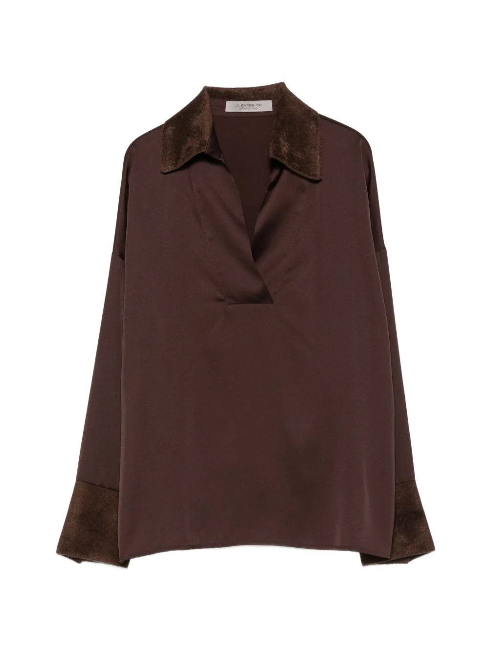 DXT-63698 CHOCOLATE SATIN&VELOUR TRIM BLOUSE