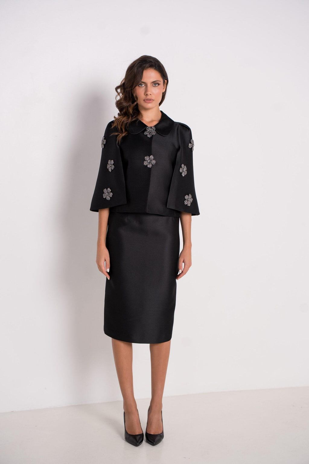 ECL-FLOCON BLACK BEADED FLOWERS JACKET