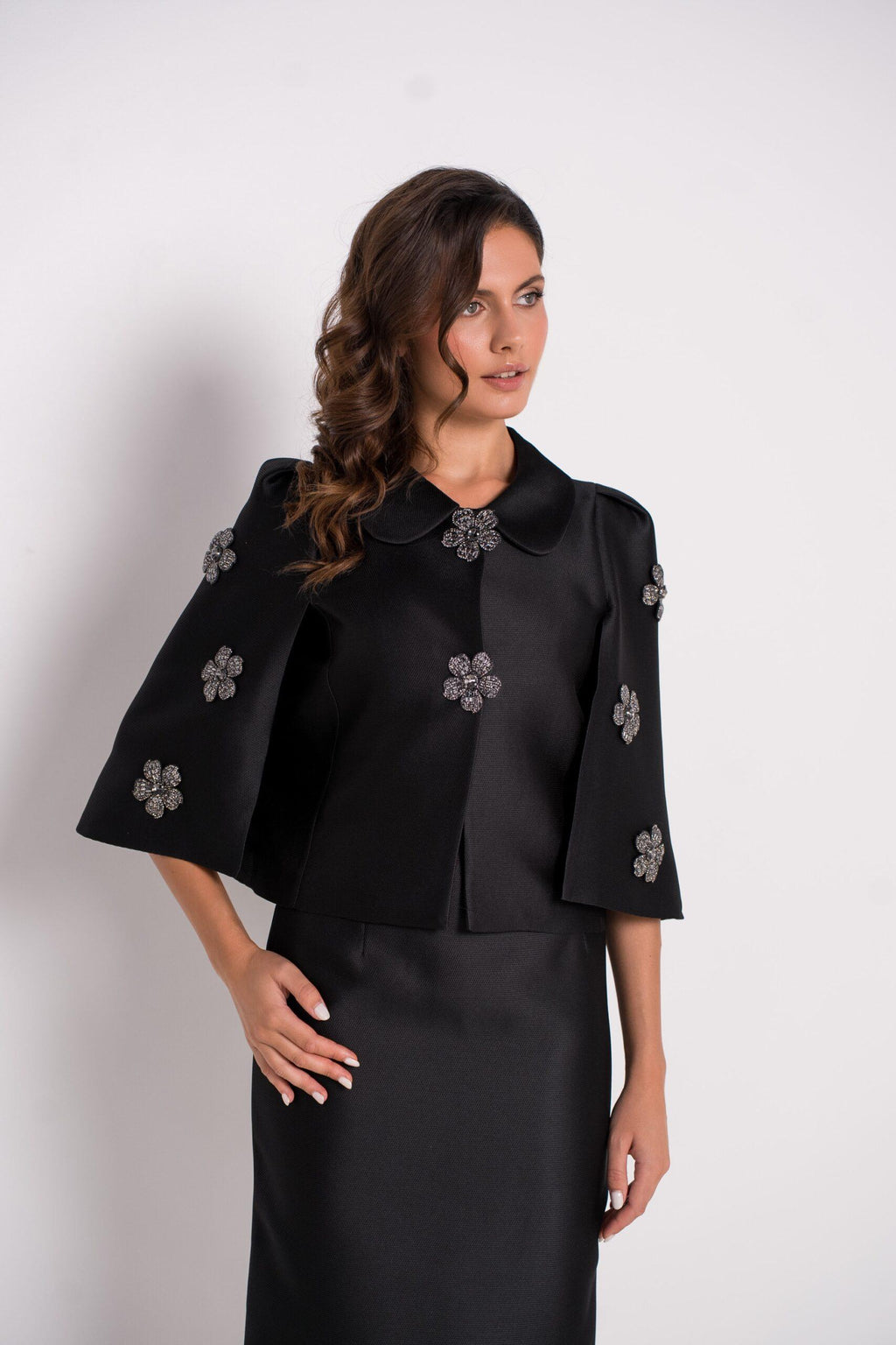 ECL-FLOCON BLACK BEADED FLOWERS JACKET