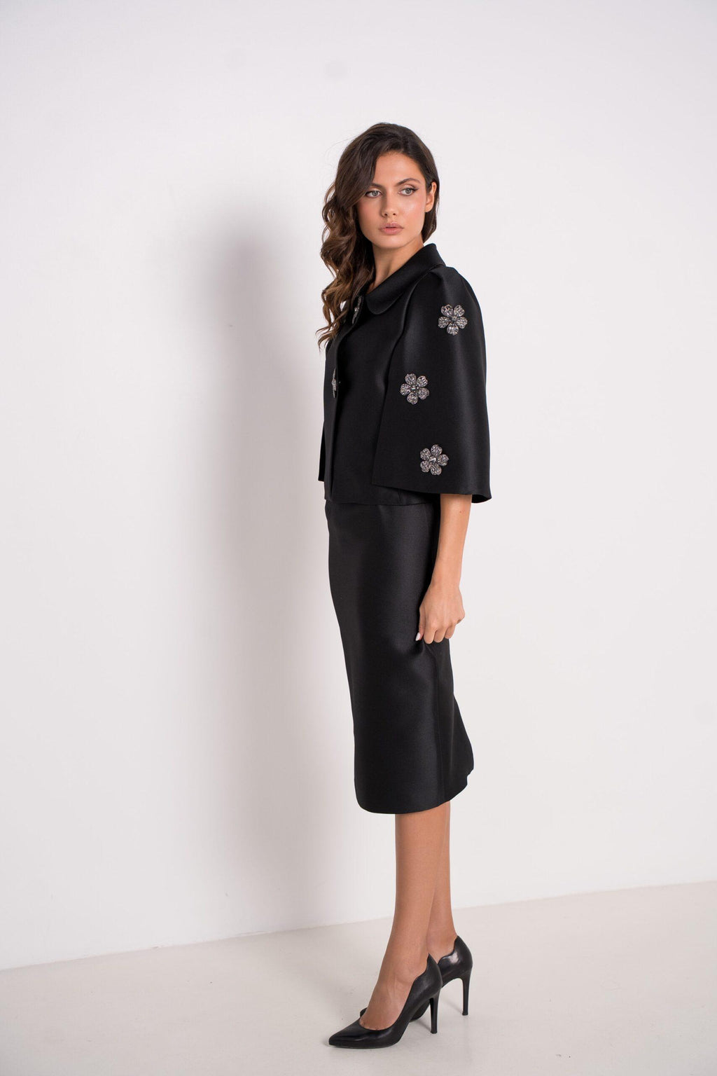 ECL-FLOCON BLACK BEADED FLOWERS JACKET