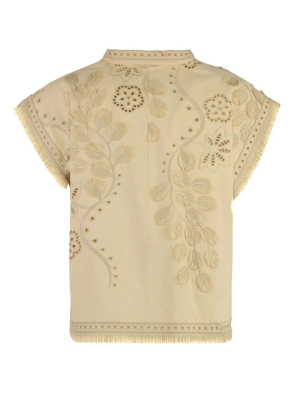 ABF-A0225 BEIGE BRODERIE FRINGE BLOUSE
